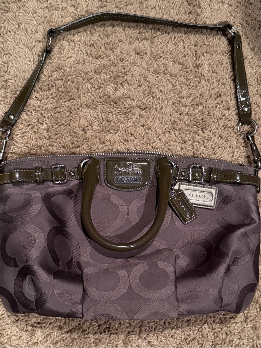 Coach Madison Op Art Lindsey Plum Signature Satchel